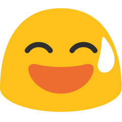 Emoji bzw. Smiley: Lächelndes Gesicht mit offenem Mund und Schweißträne (SMILING FACE WITH OPEN MOUTH AND COLD SWEAT, U+1F605 (128517), 😅), Darstellung Noto Color